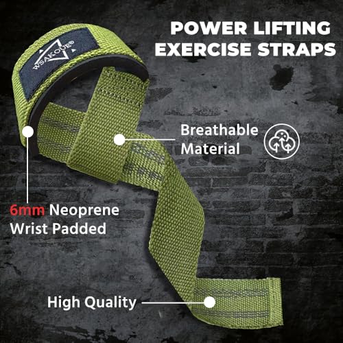 Padded Neoprene Weightlifting Straps for Power Lifting - Army Green