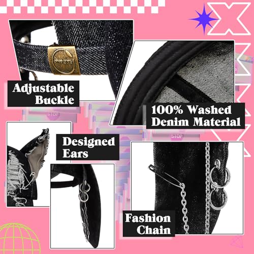 Shyyween Y2K Grunge Bunny & Cat Hat with Ears - Unique Ears Design