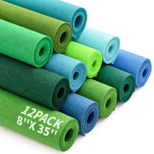 FEIYAUMI Green Series Felt Sheets 12 Pack - 8"x35" 1mm Craft Felt Fabric