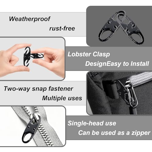 Zipper Clips Anti Theft - Double Opening S Carabiner - Black - Set of 10