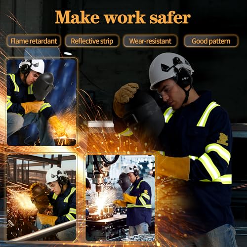 SRsafety Hi Vis FR Shirts for Men,7.0oz Long Sleeve FR Work Shirts,100% Cotton High Visibility Fire Shirt