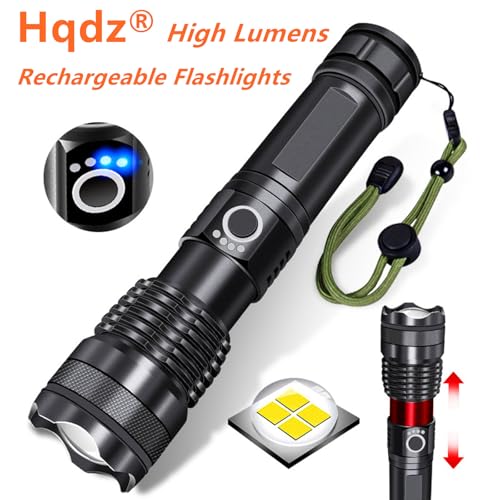 Flashlights Rechargeable,Super Bright High Lumens Flash Light,5 Modes Zoomable Tactical Flash Light,Powerful Flashlights for Emergencies Camping for Emergency Home Camping Essentials Gift-2Pack