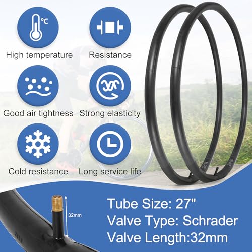 27x1.25 Foldable Bicycle Tire with Tube AV Schrader Valve – 2 Pack, RUTU
