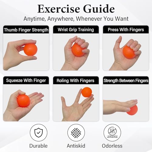 Hand Strengthening Stress Balls Set - 6 Resistance Levels, 1.7" - Red, Blue, Green, Orange, Yellow