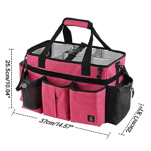 Large Cleaning Caddy Bag Built-in Sturdy Support Board, Cleaning Organizer with Detachable Divider, Cleaning Supply Tote with Adjustable Shoulder Strap&Waist belt for Cleaners & Housekeeper