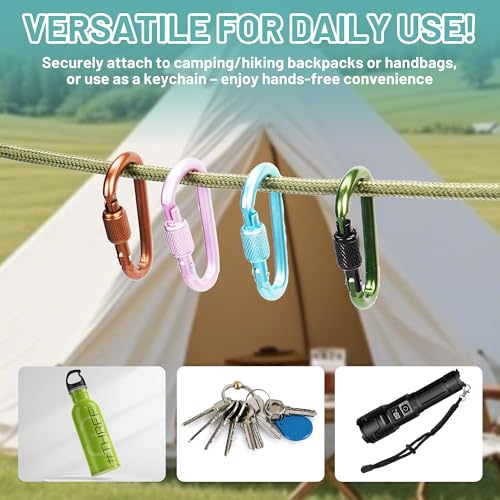 Ultra-Light 2" Aluminum Locking Carabiner Clips - 8 Pack
