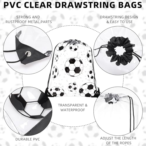 Soccer Style Clear Drawstring Bags Pack – Waterproof Plastic Sports Gift Bags for Soccer Events & Gym