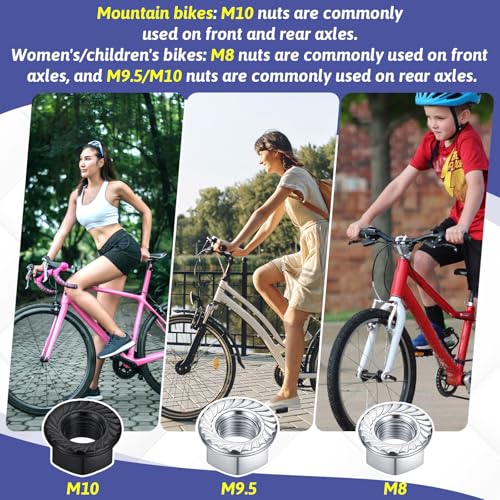 24PCS Bicycle Axle Nut Kit - M8, M9.5, M10 Flanged Washers