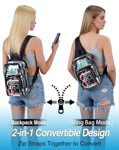 Clear Backpack for Stadium Events - 12x8x4 Transparent Bag - Black