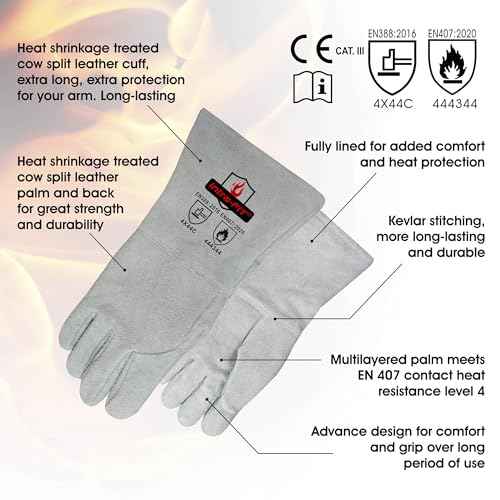 932¢µ/500¡ÆC Heat Resistant gloves, Fire Proof Foundry Leather Gloves for Fireplace,Furnace,Fire Pit,Blacksmith...