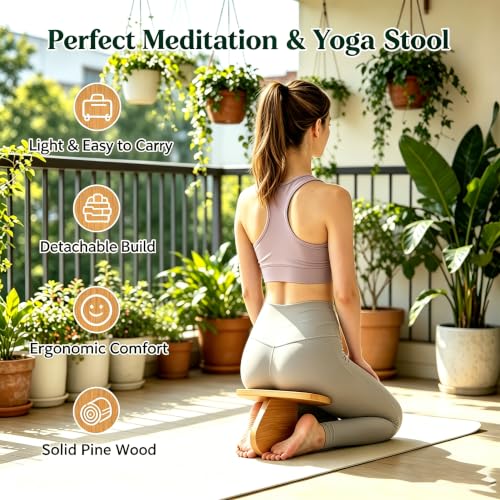 Ergonomic Pine Meditation Bench - Portable Prayer & Yoga Seat