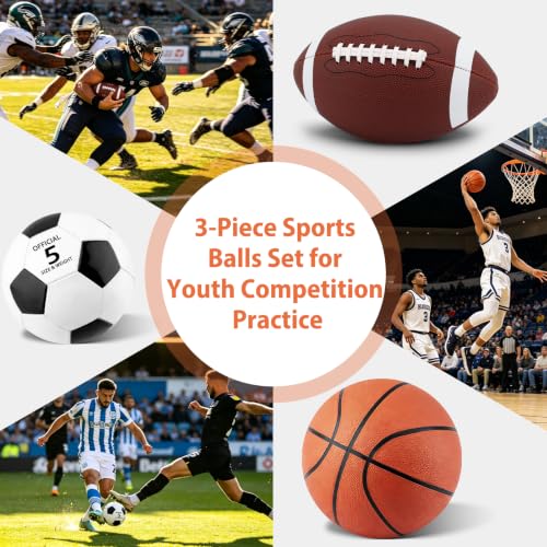 SIKEMAY 3-Piece Sports Balls Set - Soccer, Football, Basketball with Pump
