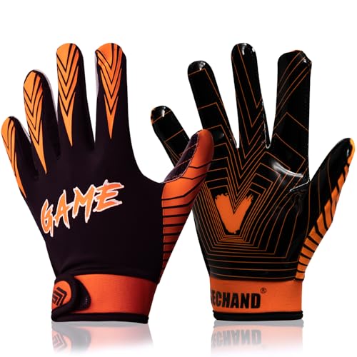 SECHAND Youth Large Football Gloves - Non-Slip Breathable Receiver Gloves, Orange & Black, School & Training