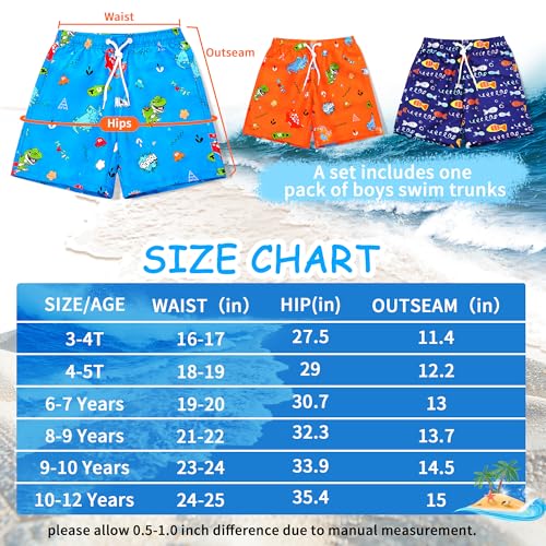 Boys Swim Trunks - Quick-Dry Board Shorts 4-5T Blue Dinosaur