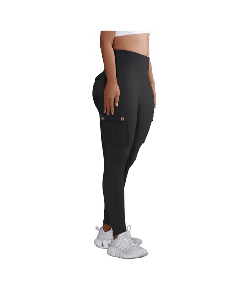 Madrirdma Cargo Leggings with Pockets for Women High Waist Butt Lifting Leggings Tummy Control Yoga Pants Black L