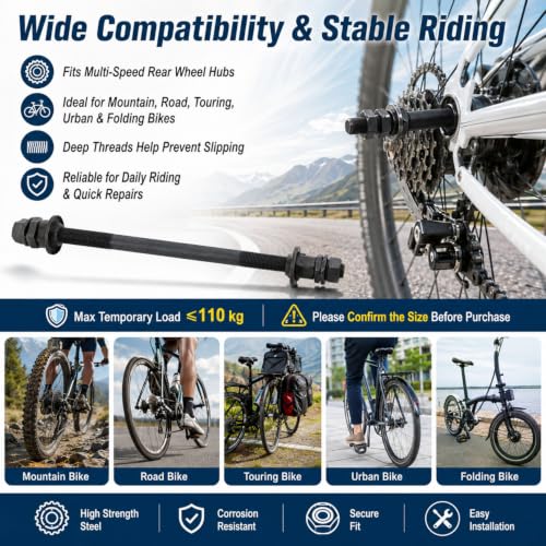 9.45 Inch Bicycle Hub Axle Kit - 3/8 Inch 26 TPI Steel Shaft