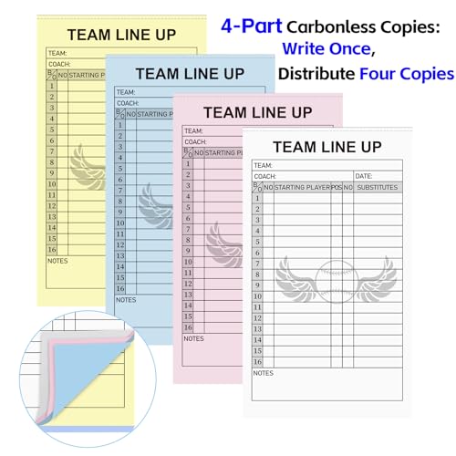 120-Count Baseball Lineup Card Book - 4-Part Carbonless, 16 Players