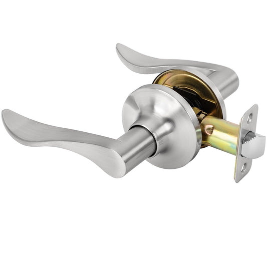 RAFECIEE Passage Door Handle Keyless Closet Door Handles Interior Wave Lever Door Handle for Hallway, Reversible for Right & Left, Satin Nickel