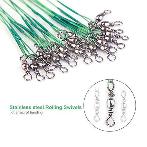 60PCS Steel Fishing Leaders with Swivels - Nylon-Coated Green