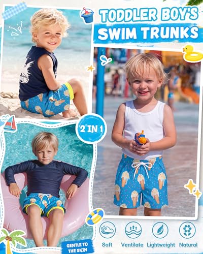 Boys' Swim Trunks - Hand Drawn Sprinkle Cone Blue Beige 5T