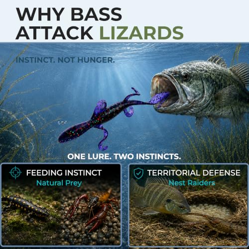 Wild Lizard Soft Lure - 5.5 Inch Junebug Creature Bait, 10-Pack
