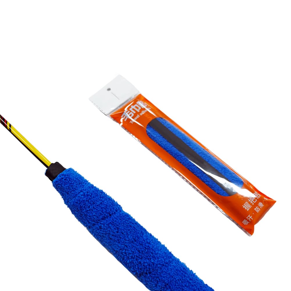 Towel Grip Badminton Racket Grips Cotton Anti Slip Absorbent Sweatband Tape with Adhesive Backing for Badminton,Pickleball,Paddle Racket Assorted Colours (2) One Black & One Blue