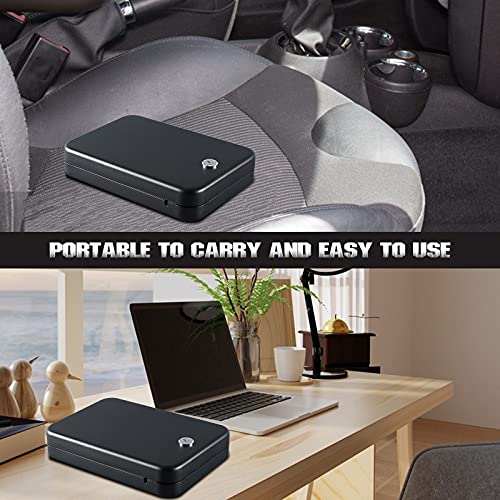 Portable Travel Pistol Safe - Key Lock Gun Storage Box (9.4" x 6.4" x 1.8")