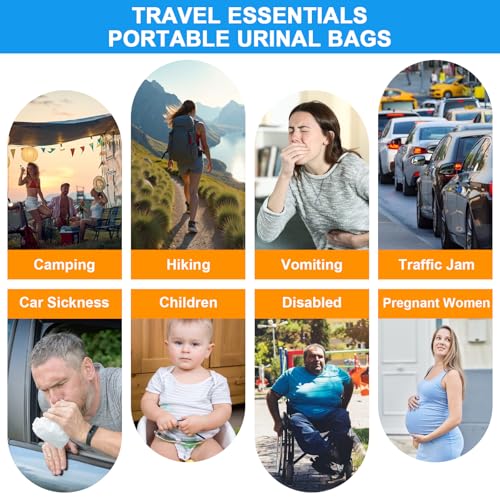 Disposable Urine Bags 900ml - Leakproof Pee & Vomit Bags for Travel - Blue, 12 Pack