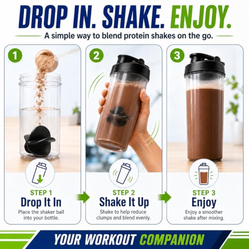 Protein Shaker Mixing Balls - BPA-Free Plastic Blender Whisk - 5 Pack