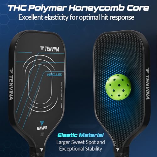 TENVINA Pickleball Paddle - Elongated Pure Black, 16mm Thickness