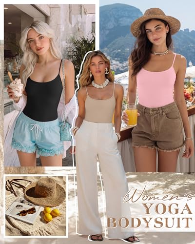 Women's Cami Bodysuits 3 Pack - Camel, Pink, Black - Large