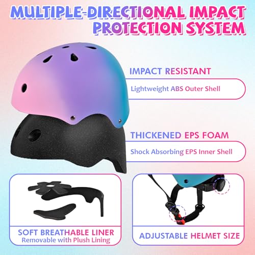 Adjustable Kids Bike Helmet - Gradient Pink Purple Green - Medium