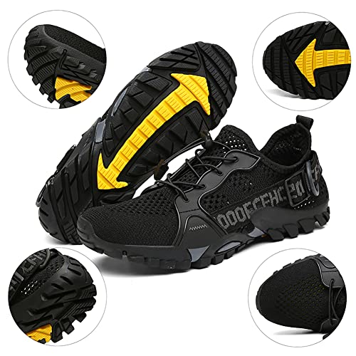TANGYUGEN Water Shoes Men Women Outdoor Quick Dry Aqua Beach Sneakers - 13 Women / 11 Men, Black