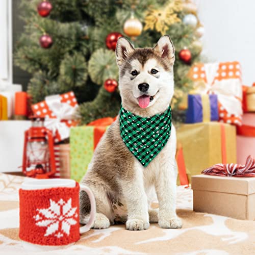 2-Pack Christmas Dog Bandanas - Plaid Snowflake Pet Scarf - Small, Green+Red