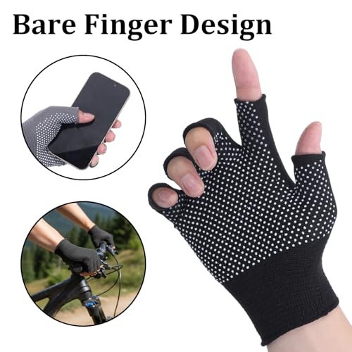 Half-Finger Fingerless Workout Gloves - 2 Pairs, Black & Gray
