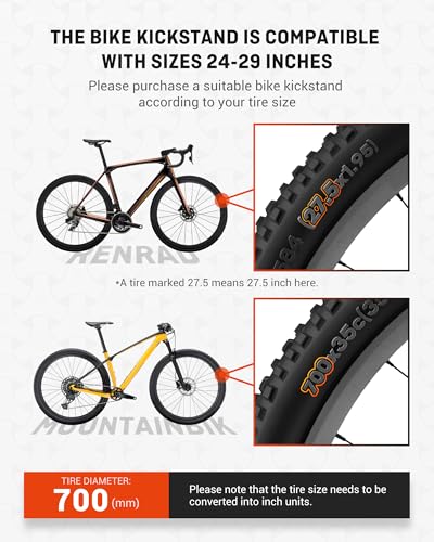 HENMI Bike Kickstand for 24-29 Inch Bicycles — 18mm Mount, 0.7in Base, 77 lb Capacity
