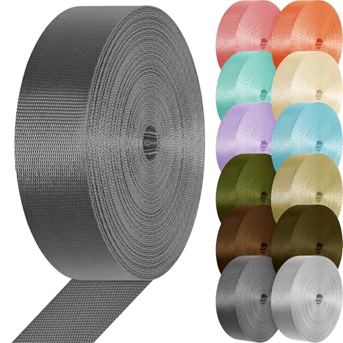 1 Inch Gray Nylon Webbing Strap - 10 Yards Lightweight for DIY & Camping