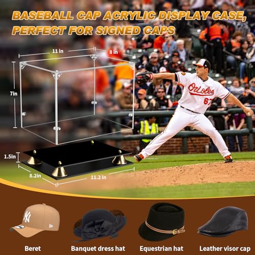 Clear Acrylic Baseball Cap Display Case with Double-Layer Base