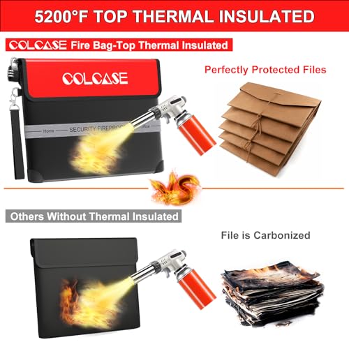 COLCASE Fireproof Document Bag with Lock 5200¢µ Heat Insulated Waterproof and Fireproof Bag with Zipper Fireproof Bag Storage for Money, Documents,Passport and Valuables 15 x 11 inches