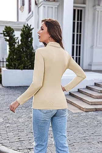 Long Sleeve Thermal Turtleneck Tops for Women - X-Large Light Khaki