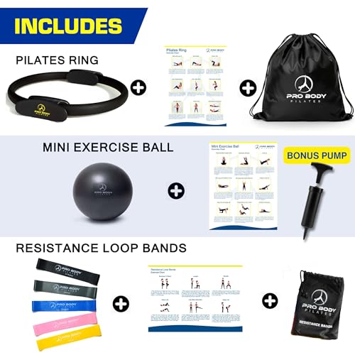 Complete Pilates Kit with Ring, Ball, Bands & Pump - 13 Pieces