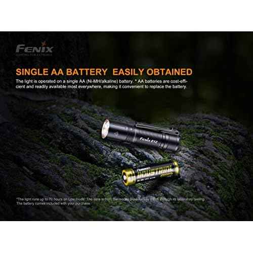 Fenix E12 V2 160 Lumen LED flashlight with EdisonBright AA alkaline battery bundle