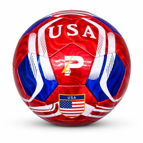 PLAYPRO Metallic Country Edition Soccer Ball - USA Red, Size 5, Official Match Standard