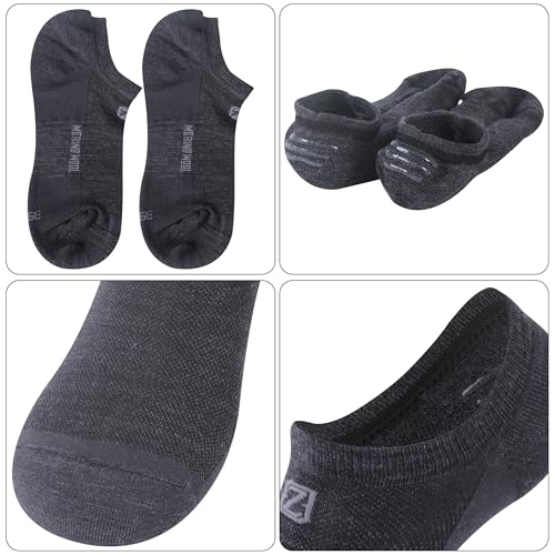 Zeal Wood No Show Merino Wool Ultra-Light Athletic Socks (3 Pairs) Men Women Large Black