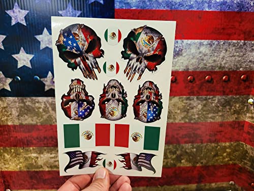 12 Pack Mexican Skull & Flag Decals - Small Mexican Pack