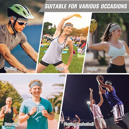 12 Pack Elastic Sweatbands for Women - Light Gray Headbands