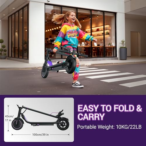 Electric Scooter for Adults - Folding E-Scooter, 350W Motor, 16 MPH, 19 Miles Range, Dual Brakes, APP - Purple-Black