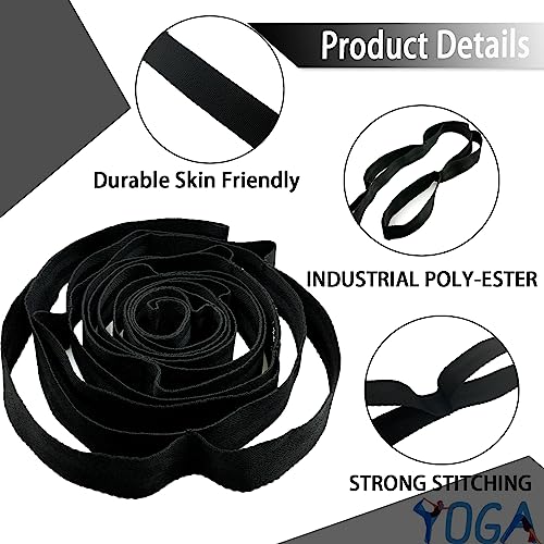 Yoga Stretching Strap with Loops for Physical Therapy - Black