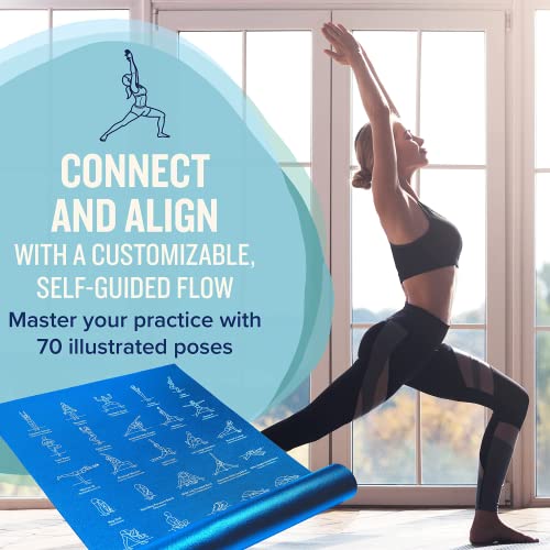 NewMe Fitness Blue Thick Yoga Mat with Built-In Pose Guide - 5mm Non-Slip Pilates