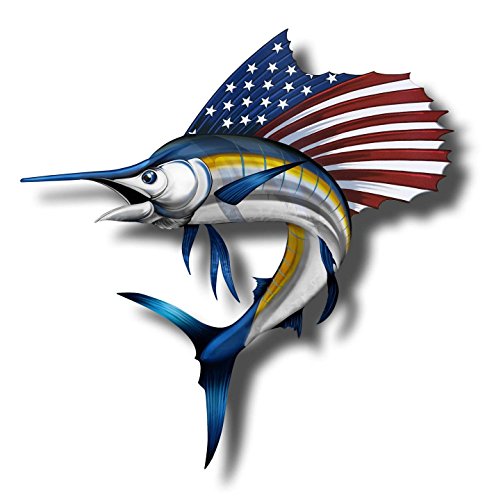 USA Marlin Fish Sticker Set - Patriotic Salt Water Decal - 3 Inch Vinyl